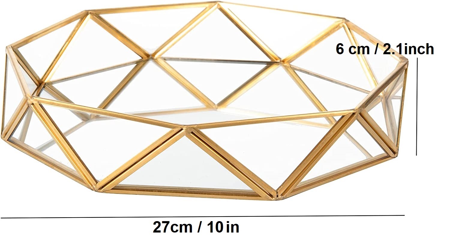 Geometric Round Mirror Tray 10×9.5×2.1″ - Image 3