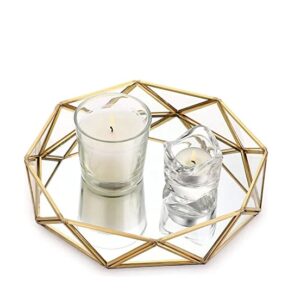 Geometric Round Mirror Tray 10×9.5×2.1″