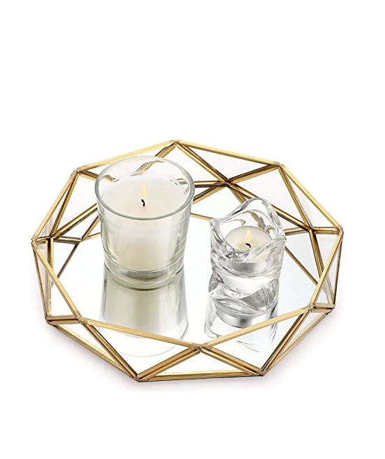 Geometric Round Mirror Tray 10×9.5×2.1″