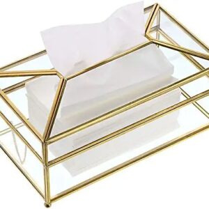 Luxury Brass & Glass Tissue Box Holder – Elegant Rectangular Tissue Dispenser