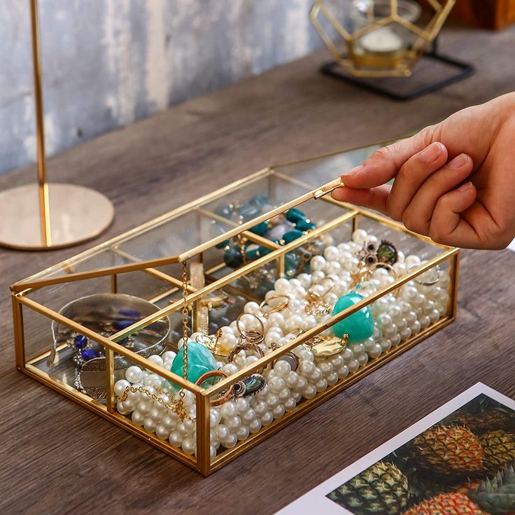 Vintage Brass & Glass Rectangular Jewelry Box with 3 Compartments – Handcrafted Organizer