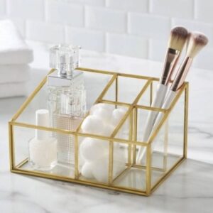 6-Compartment Vintage Gold Glass Makeup & Perfume Organizer